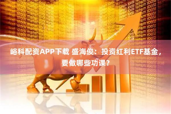 峪科配资APP下载 盛海俊：投资红利ETF基金，要做哪些功课？