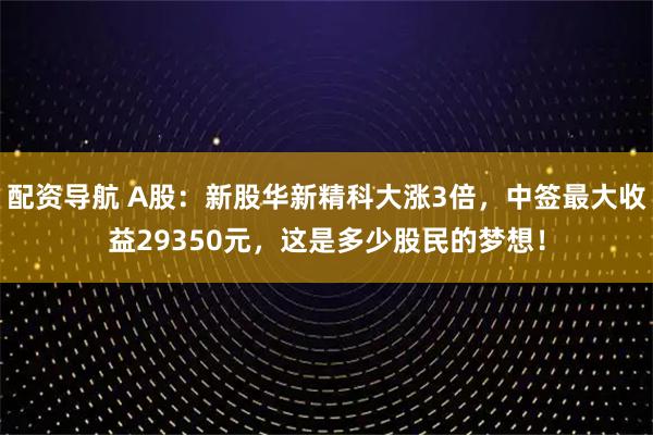 配资导航 A股：新股华新精科大涨3倍，中签最大收益29350元，这是多少股民的梦想！